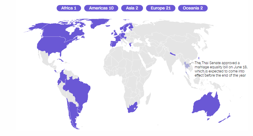 世界上哪些地方同性婚姻合法？