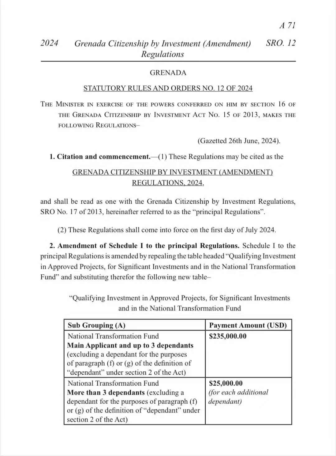 格林纳达护照正式宣布7月开始执行涨价